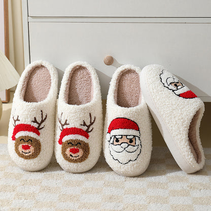 Weihnachts-Hausschuhe, Cute Cartoon Santa Claus, Hausschuhe mit Baumwolle für Frauen und Männer, warm und pelzig für den Winter